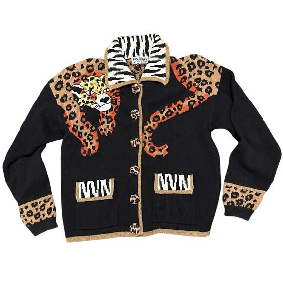 Vintage Jack B. Quick Animal Print Leopard Shimmer Cardigan - Picture 1 of 11